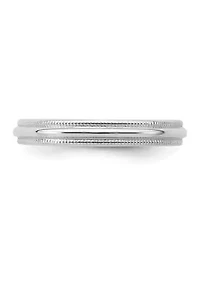 Sterling Silver Rhodium-Plated Half Round Milgrain Band