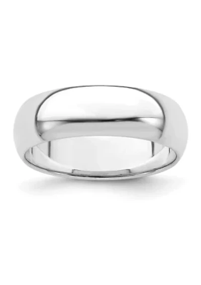 Sterling Silver Rhodium-plated 6 Millimeter Half-Round Band