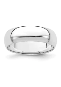 Sterling Silver Rhodium-plated 6 Millimeter Half-Round Band