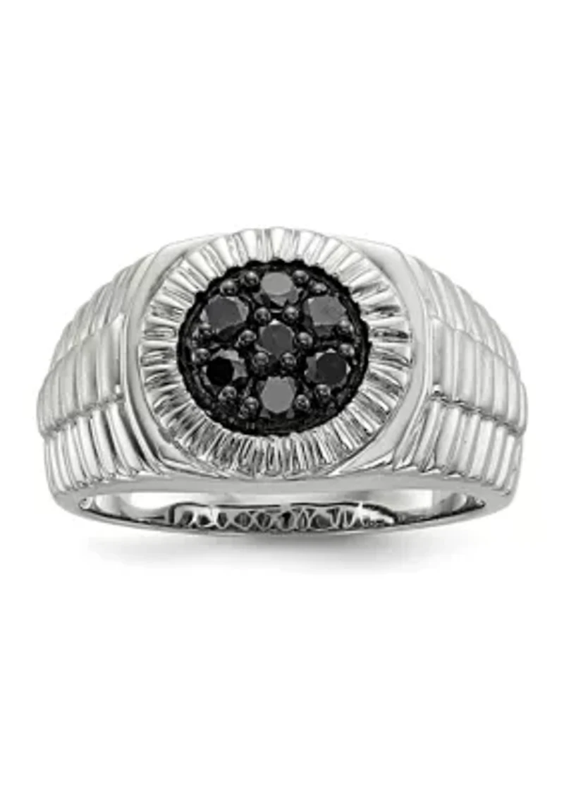Sterling Silver Men's Black Diamond Polished and Satin Ring