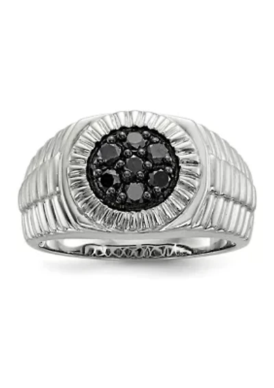 Sterling Silver Men's Black Diamond Polished and Satin Ring