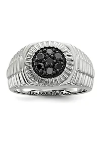 Sterling Silver Men's Black Diamond Polished and Satin Ring