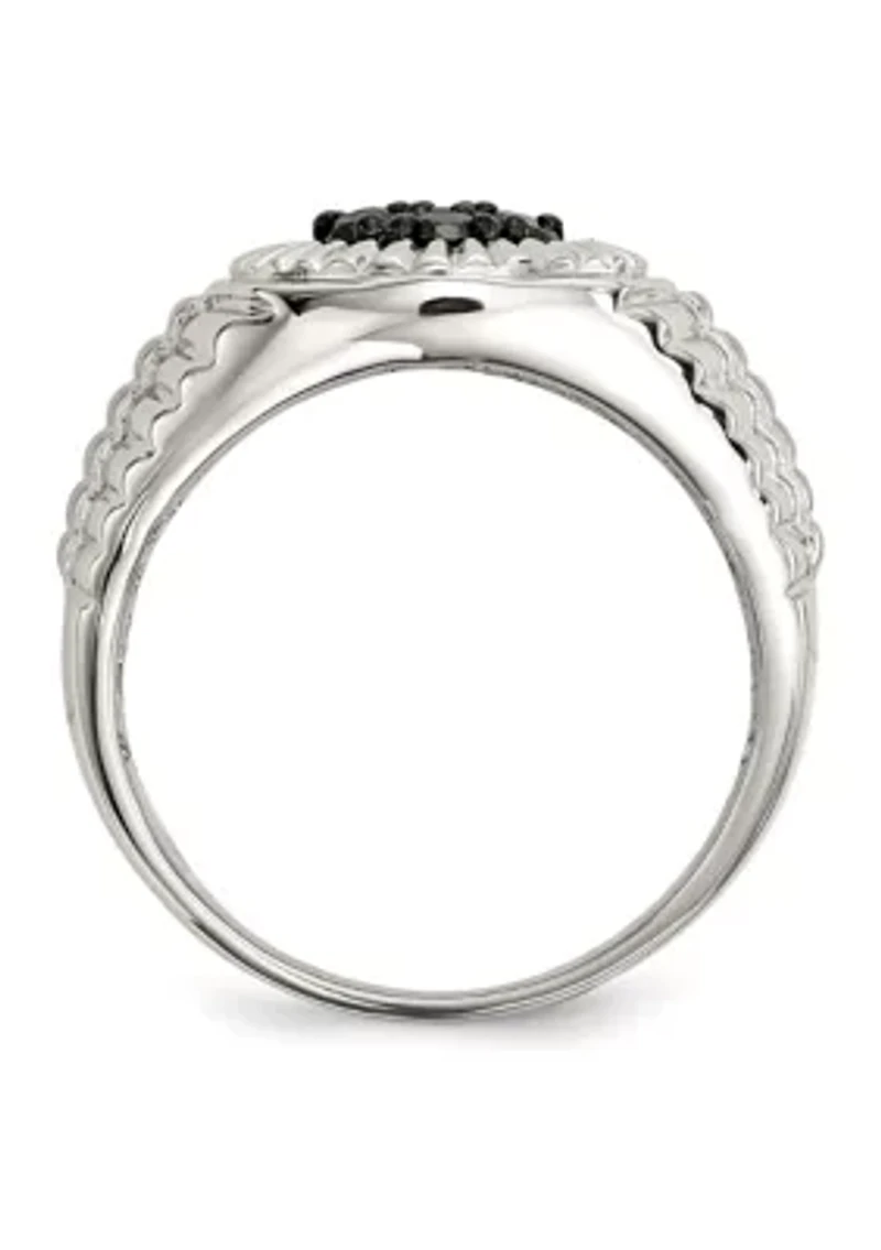 Sterling Silver Men's Black Diamond Polished and Satin Ring