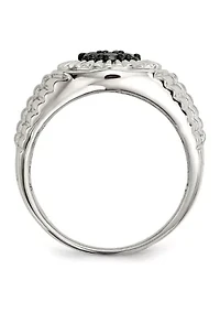 Sterling Silver Men's Black Diamond Polished and Satin Ring