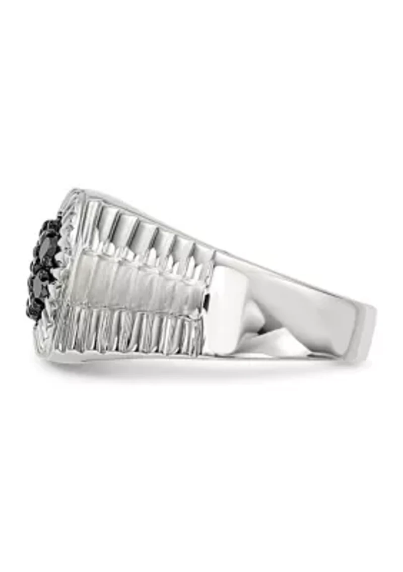 Sterling Silver Men's Black Diamond Polished and Satin Ring