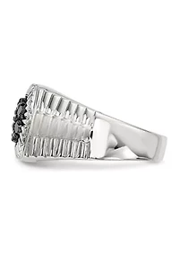 Sterling Silver Men's Black Diamond Polished and Satin Ring