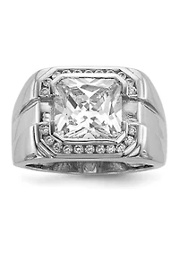 Men's Sterling Silver Rhodium-Plated Cubic Zirconia Ring