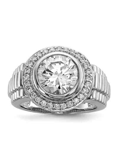Men's Sterling Silver Rhodium-Plated Cubic Zirconia Ring