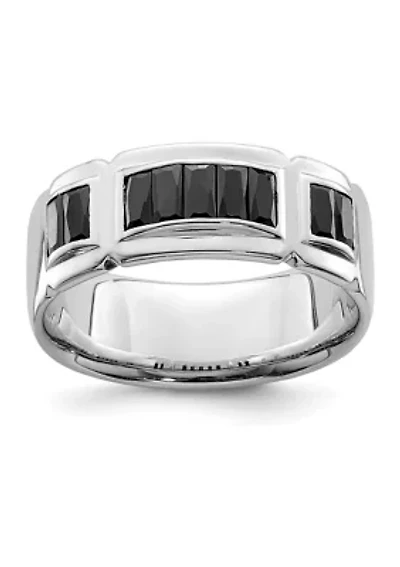 Sterling Silver Rhodium-Plated Black Cubic Zirconia Grooved Ring