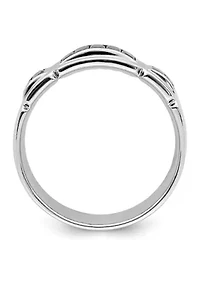 Sterling Silver Rhodium-Plated Black Cubic Zirconia Grooved Ring