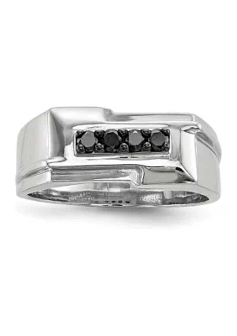 Men's Sterling Silver Black Diamond Polished Ring