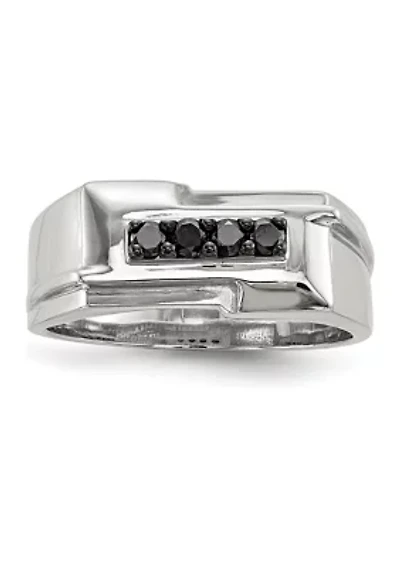 Men's Sterling Silver Black Diamond Polished Ring