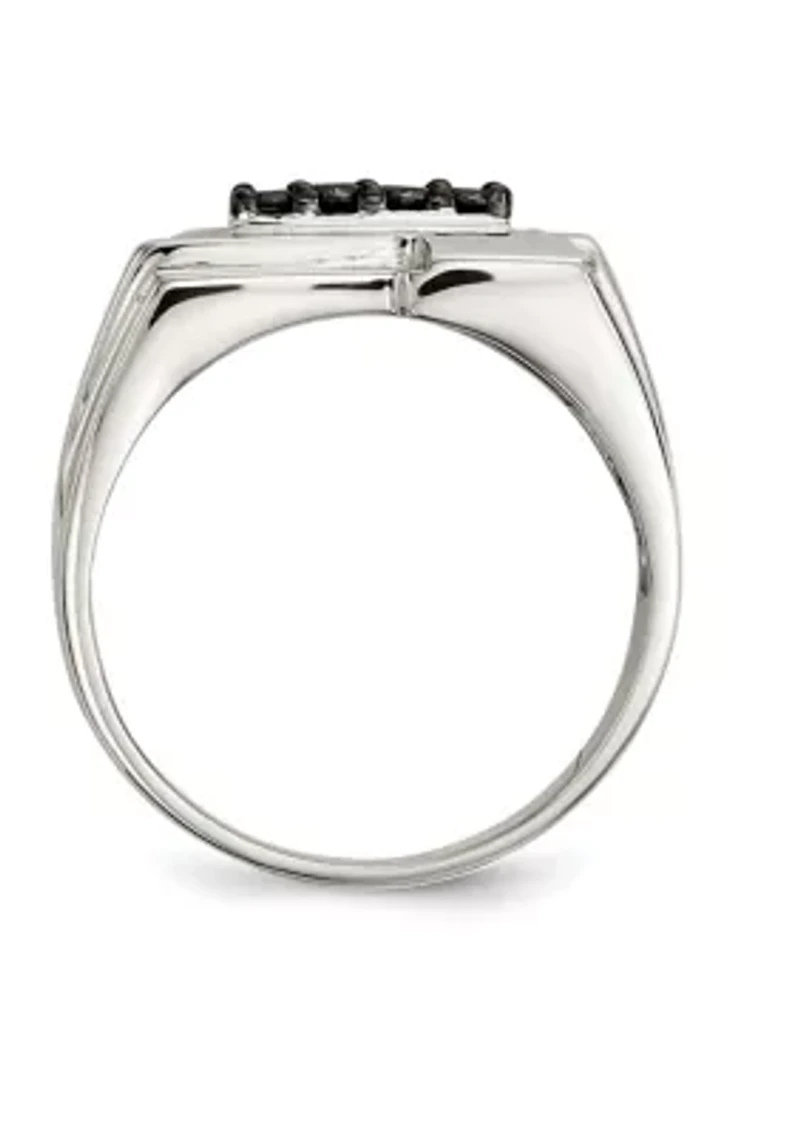 Men's Sterling Silver Black Diamond Polished Ring