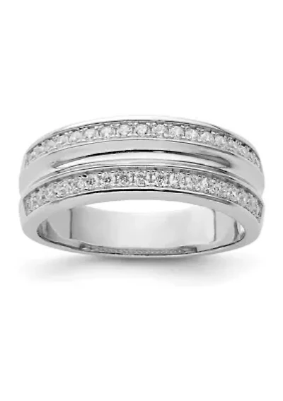 Men's Sterling Silver Rhodium-Plated and Cubic Zirconia Ring