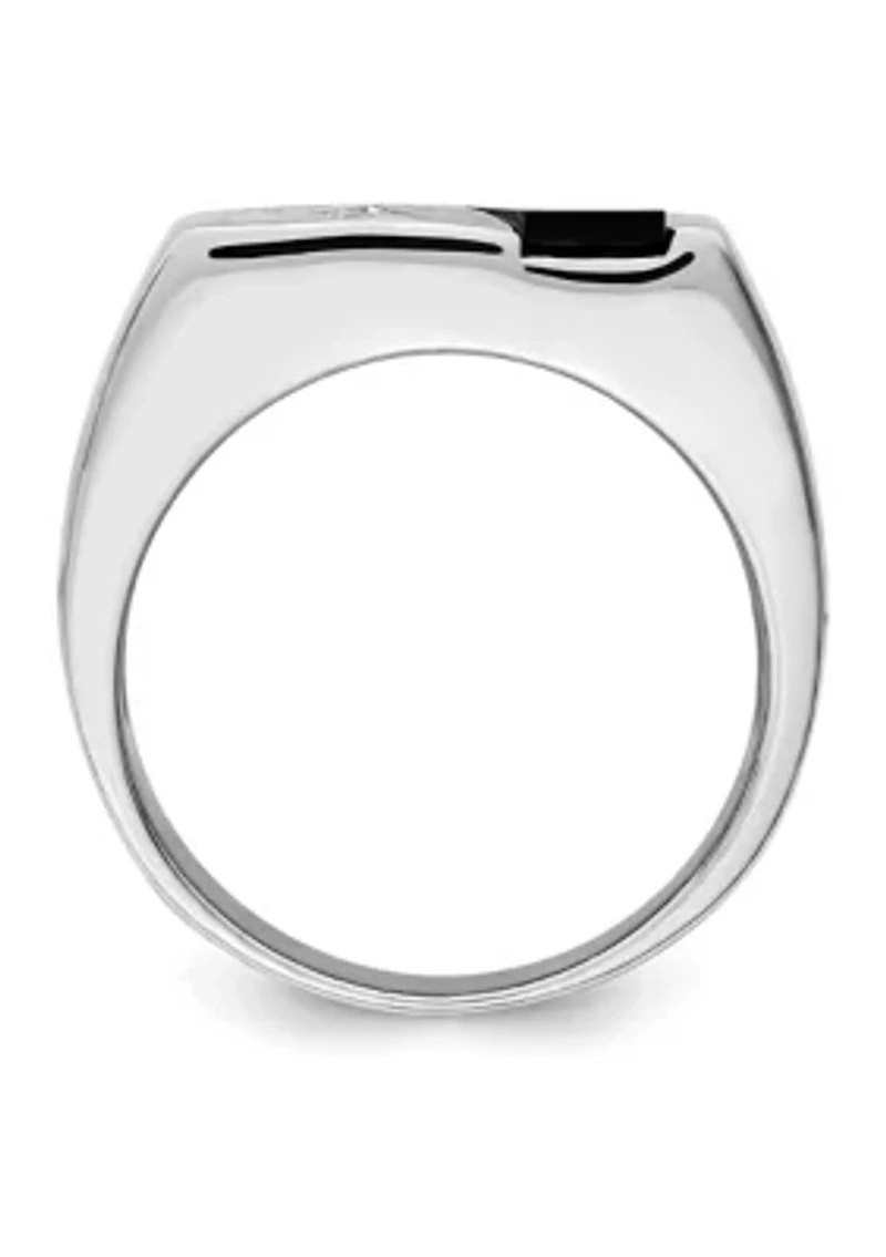 Men's Sterling Silver Rhodium-Plated Cubic Zirconia and Onyx Ring