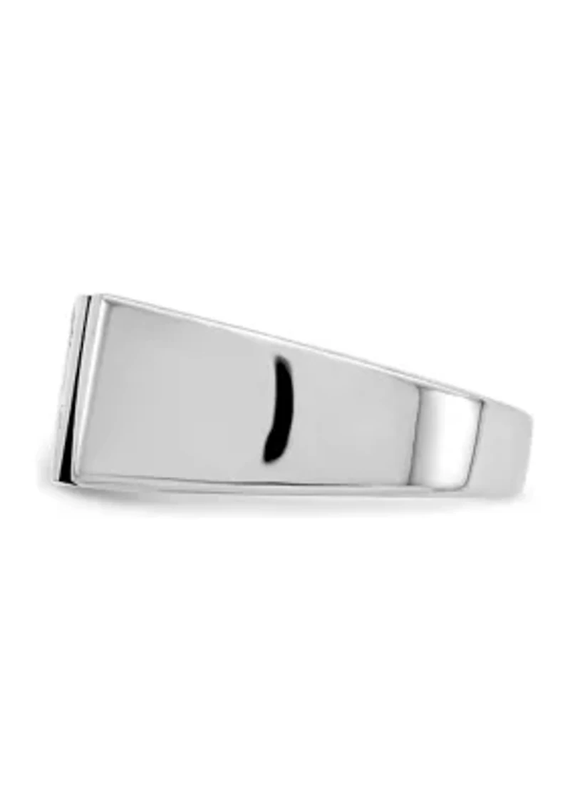 Men's Sterling Silver Rhodium-Plated Cubic Zirconia and Onyx Ring