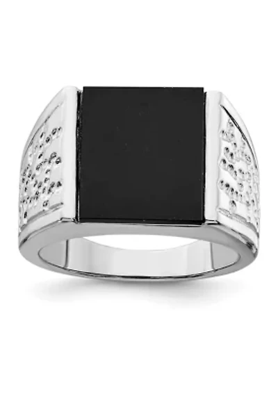 Men's Sterling Silver Rhodium-Plated Onyx Ring