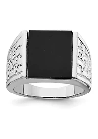 Men's Sterling Silver Rhodium-Plated Onyx Ring