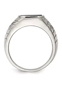 Men's Sterling Silver Rhodium-Plated Cubic Zirconia and Onyx Ring