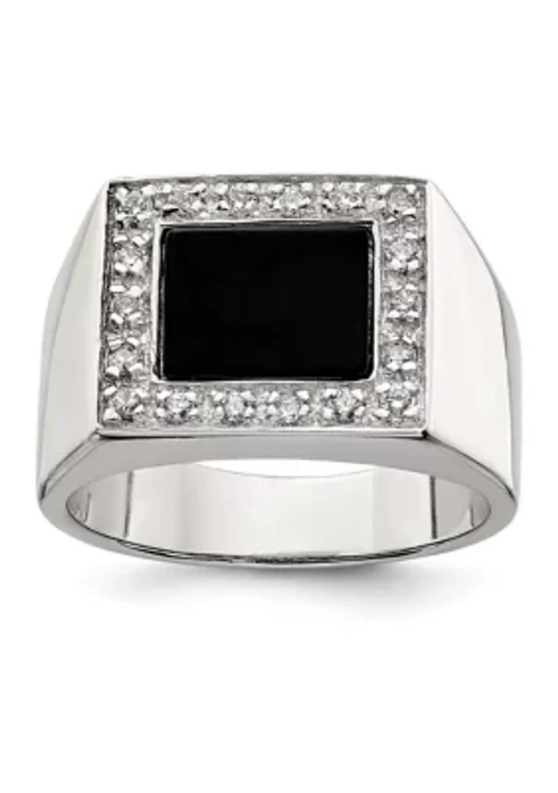 Men's Sterling Silver Cubic Zirconia and Onyx Ring