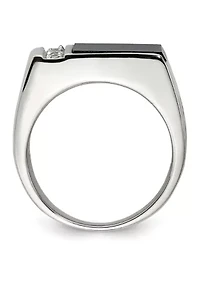 Men's Sterling Silver Rhodium-Plated Onyx and Cubic Zirconia Ring