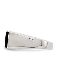 Men's Sterling Silver Rhodium-Plated Onyx and Cubic Zirconia Ring