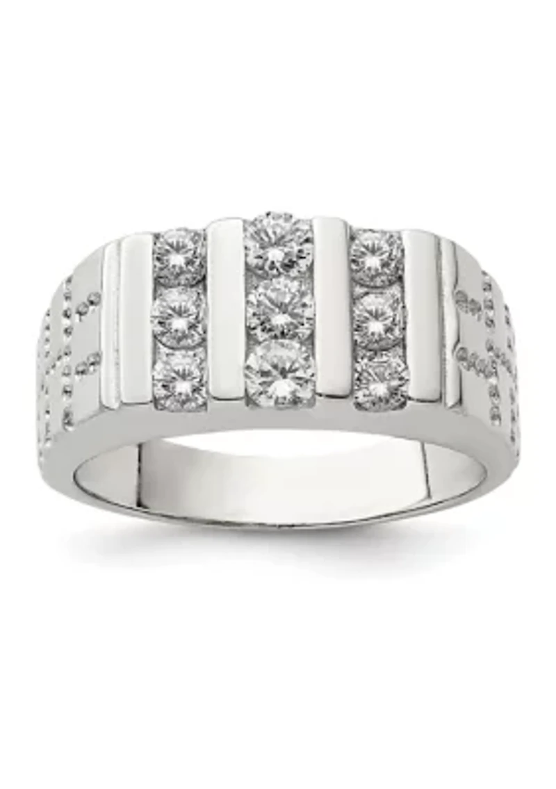 Men's Sterling Silver Rhodium-Plated Cubic Zirconia Ring