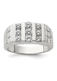 Men's Sterling Silver Rhodium-Plated Cubic Zirconia Ring