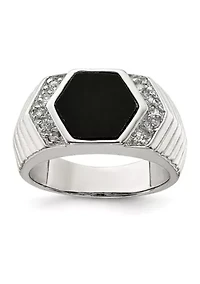 Men's Sterling Silver Cubic Zirconia and Onyx Ring