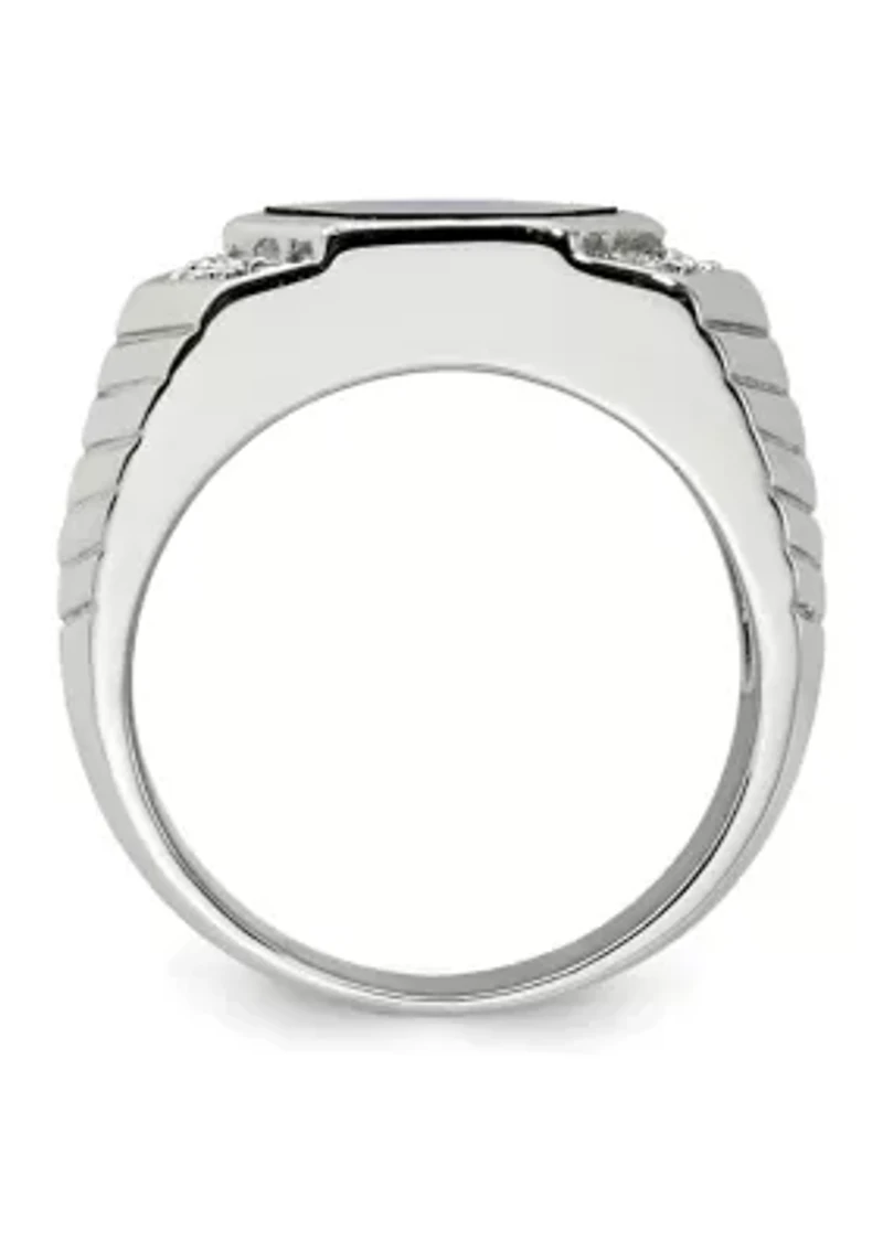 Men's Sterling Silver Cubic Zirconia and Onyx Ring