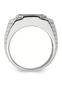 Men's Sterling Silver Cubic Zirconia and Onyx Ring