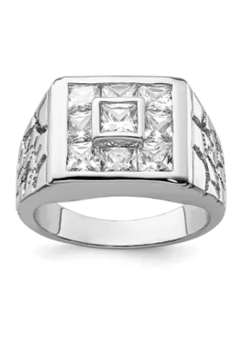 Men's Sterling Silver Rhodium-Plated Cubic Zirconia Ring