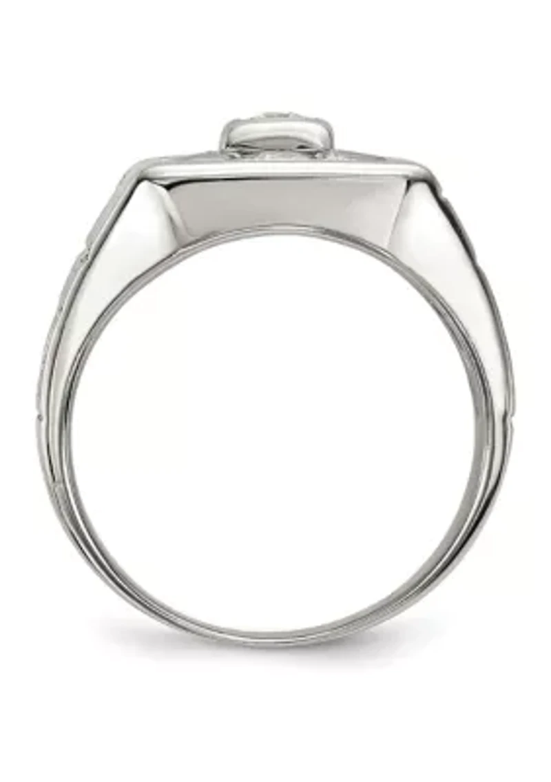 Men's Sterling Silver Rhodium-Plated Cubic Zirconia Ring