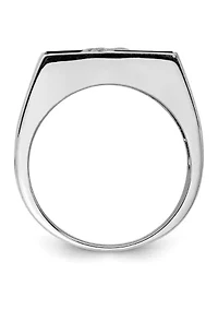 Men's Sterling Silver Rhodium-Plated Cubic Zirconia and Onyx Ring