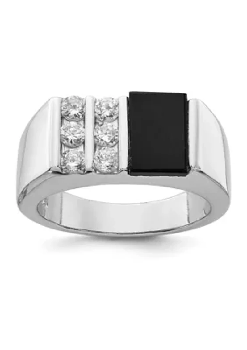 Men's Sterling Silver Cubic Zirconia and Onyx Ring