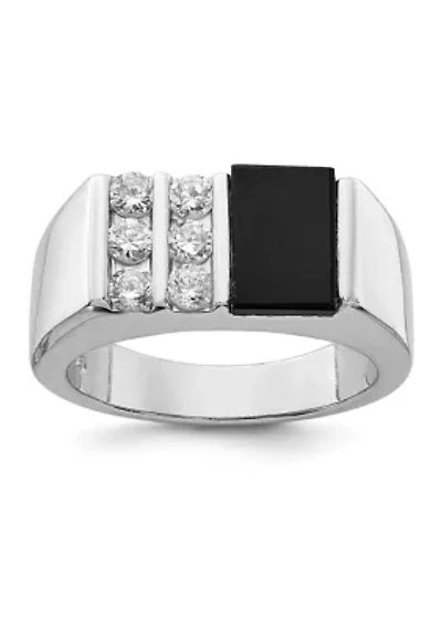 Men's Sterling Silver Cubic Zirconia and Onyx Ring