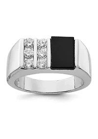 Men's Sterling Silver Cubic Zirconia and Onyx Ring