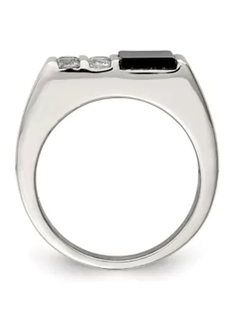Men's Sterling Silver Cubic Zirconia and Onyx Ring