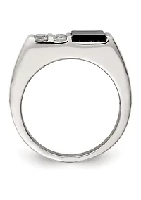 Men's Sterling Silver Cubic Zirconia and Onyx Ring