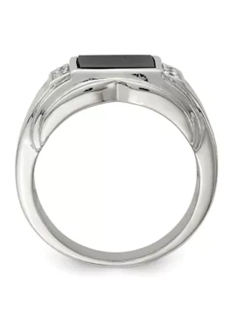 Men's Sterling Silver Cubic Zirconia and Onyx Ring