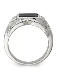 Men's Sterling Silver Cubic Zirconia and Onyx Ring