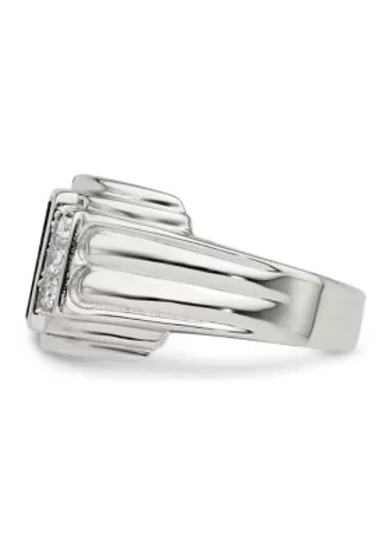 Men's Sterling Silver Cubic Zirconia and Onyx Ring