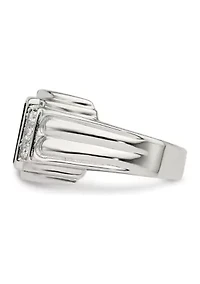 Men's Sterling Silver Cubic Zirconia and Onyx Ring