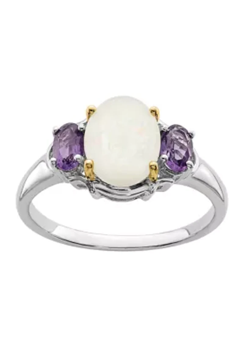 1.10 ct. t.w. Opal and 3/8 Amethyst Ring Sterling Silver 14K Gold True Two-Tone