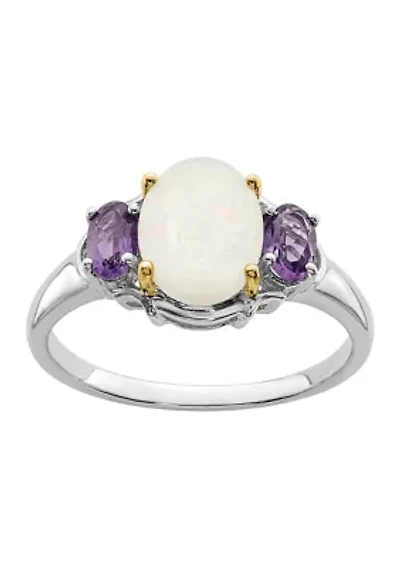 1.10 ct. t.w. Opal and 3/8 Amethyst Ring Sterling Silver 14K Gold True Two-Tone