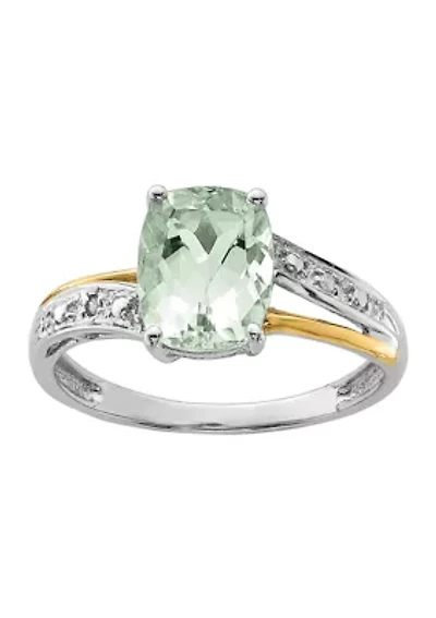 1.91 ct. t.w. Green Quartz and 1/10 Diamond Ring Sterling Silver 14K True Two Tone Gold