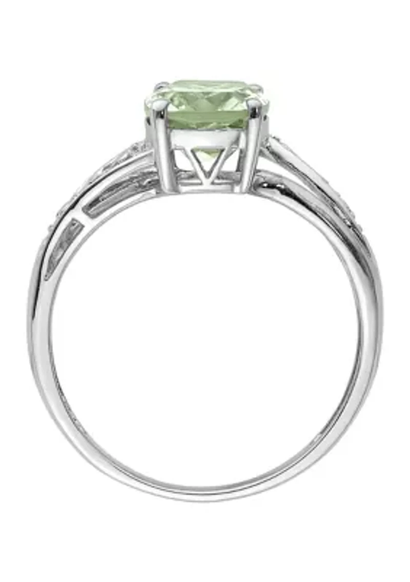 1.91 ct. t.w. Green Quartz and 1/10 Diamond Ring Sterling Silver 14K True Two Tone Gold