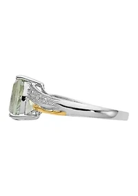 1.91 ct. t.w. Green Quartz and 1/10 Diamond Ring Sterling Silver 14K True Two Tone Gold