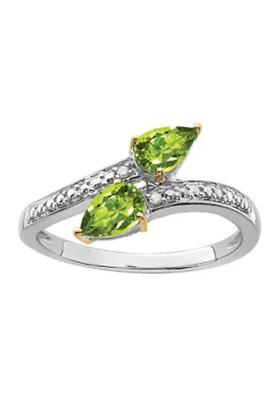 7/8 ct. t.w. Peridot and 1/10 Diamond Ring Sterling Silver 14K True Two Tone Gold