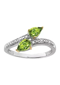 7/8 ct. t.w. Peridot and 1/10 Diamond Ring Sterling Silver 14K True Two Tone Gold